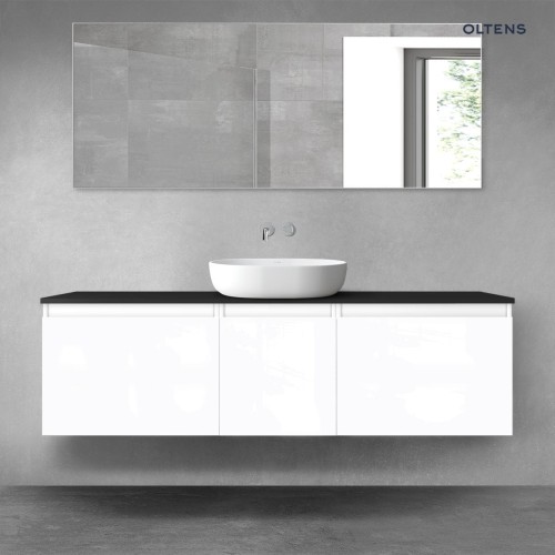 Oltens Vernal zestaw mebli łazienkowych 160 cm z blatem biały połysk/czarny mat 68417000