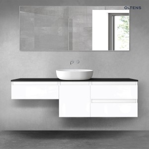 Oltens Vernal zestaw mebli łazienkowych 160 cm z blatem biały połysk/czarny mat 68456000