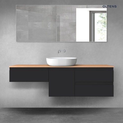 Oltens Vernal zestaw mebli łazienkowych 160 cm z blatem czarny mat/dąb 68426300