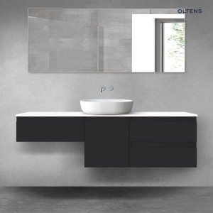 Oltens Vernal zestaw mebli łazienkowych 160 cm z blatem czarny mat/biały połysk 68428300