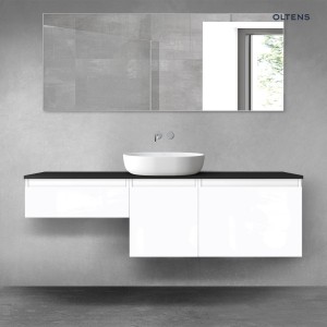 Oltens Vernal zestaw mebli łazienkowych 160 cm z blatem biały połysk/czarny mat 68436000