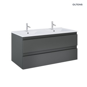 Oltens Vernal szafka 120 cm podumywalkowa wisząca z umywalką grafit mat/biały połysk 68464400