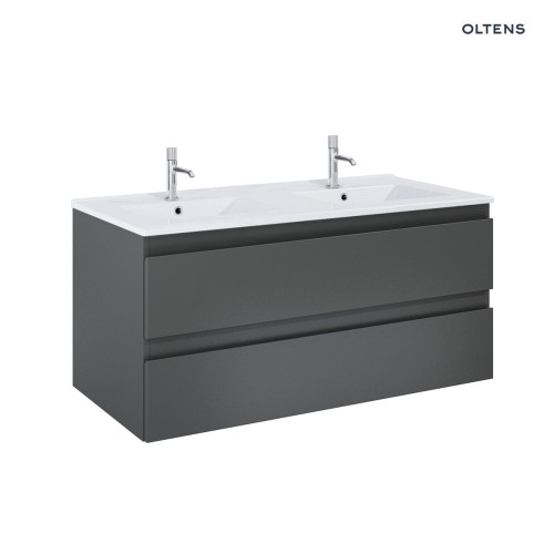 Oltens Vernal szafka 120 cm podumywalkowa wisząca z umywalką grafit mat/biały połysk 68464400