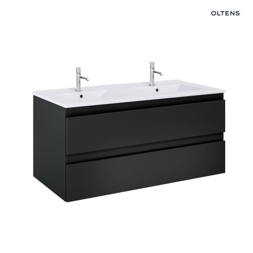 Oltens Vernal szafka 120 cm podumywalkowa wisząca z umywalką czarny mat/biały połysk 68464300
