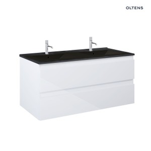 Oltens Vernal szafka 120 cm podumywalkowa wisząca z umywalką biały połysk/czarny mat 68465000