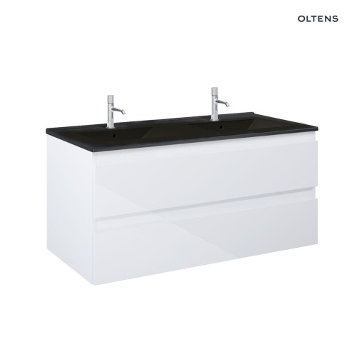 Oltens Vernal szafka 120 cm podumywalkowa wisząca z umywalką biały połysk/czarny mat 68465000