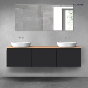 Oltens Vernal zestaw mebli łazienkowych 180 cm z blatem czarny mat/dąb 68493300