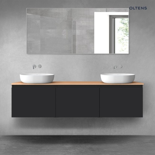 Oltens Vernal zestaw mebli łazienkowych 180 cm z blatem czarny mat/dąb 68493300