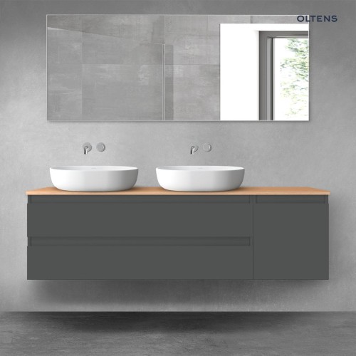 Oltens Vernal zestaw mebli łazienkowych 160 cm z blatem grafit mat/dąb 68480400
