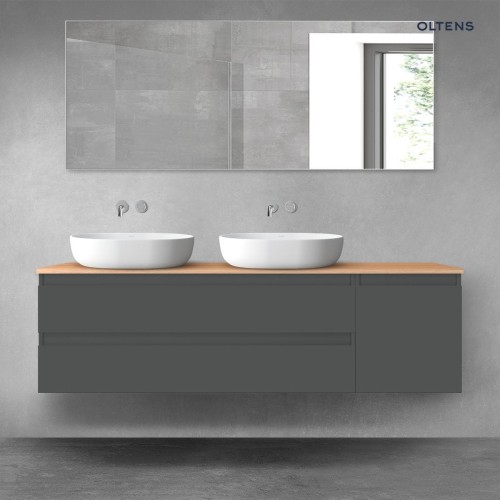 Oltens Vernal zestaw mebli łazienkowych 160 cm z blatem grafit mat/dąb 68484400