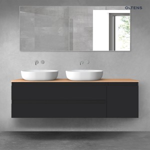 Oltens Vernal zestaw mebli łazienkowych 160 cm z blatem czarny mat/dąb 68484300
