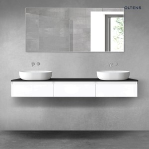 Oltens Vernal zestaw mebli łazienkowych 180 cm z blatem biały połysk/czarny mat 68499000