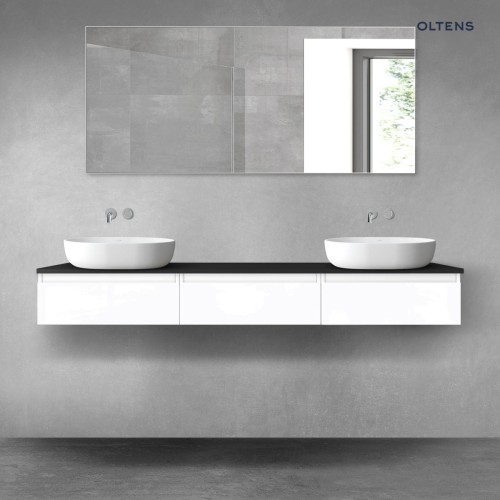 Oltens Vernal zestaw mebli łazienkowych 180 cm z blatem biały połysk/czarny mat 68499000