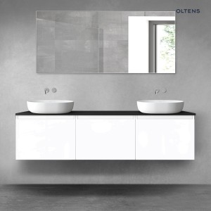 Oltens Vernal zestaw mebli łazienkowych 180 cm z blatem biały połysk/czarny mat 68500000