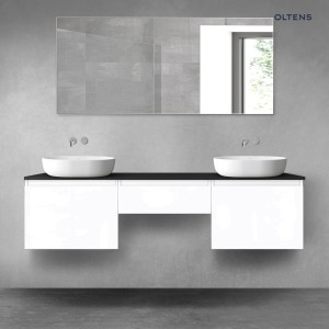 Oltens Vernal zestaw mebli łazienkowych 180 cm z blatem biały połysk/czarny mat 68501000
