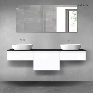 Oltens Vernal zestaw mebli łazienkowych 180 cm z blatem biały połysk/czarny mat 68502000