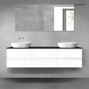 Oltens Vernal zestaw mebli łazienkowych 180 cm z blatem biały połysk/czarny mat 68503000
