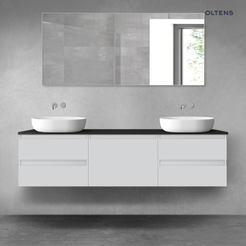 Oltens Vernal zestaw mebli łazienkowych 180 cm z blatem szary mat/czarny mat 68505700
