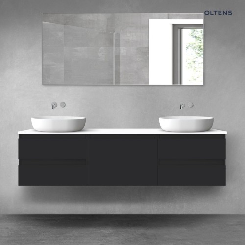 Oltens Vernal zestaw mebli łazienkowych 180 cm z blatem czarny mat/biały połysk 68512300
