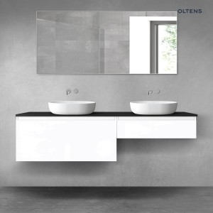 Oltens Vernal zestaw mebli łazienkowych 180 cm z blatem biały połysk/czarny mat 68584000