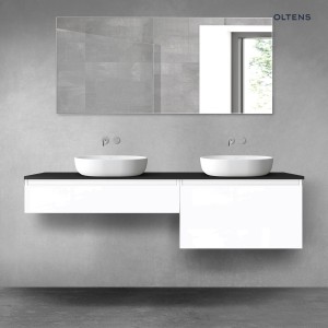 Oltens Vernal zestaw mebli łazienkowych 180 cm z blatem biały połysk/czarny mat 68586000