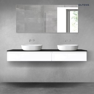 Oltens Vernal zestaw mebli łazienkowych 180 cm z blatem biały połysk/czarny mat 68583000