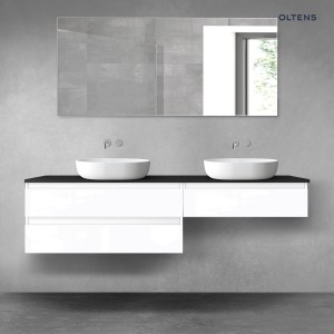 Oltens Vernal zestaw mebli łazienkowych 180 cm z blatem biały połysk/czarny mat 68582000