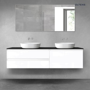 Oltens Vernal zestaw mebli łazienkowych 180 cm z blatem biały połysk/czarny mat 68585000