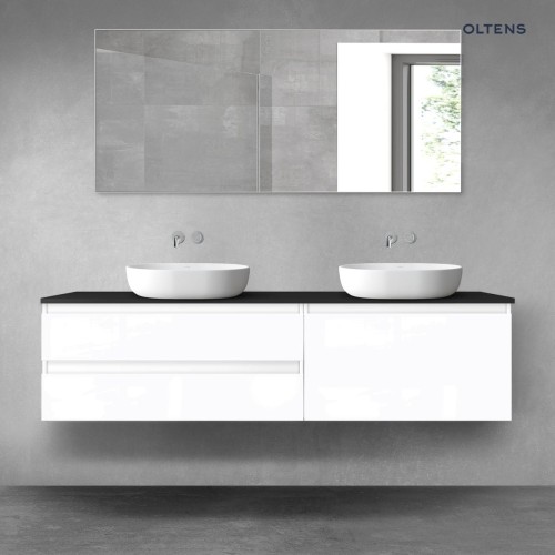 Oltens Vernal zestaw mebli łazienkowych 180 cm z blatem biały połysk/czarny mat 68585000