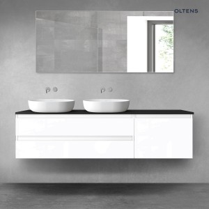 Oltens Vernal zestaw mebli łazienkowych 180 cm z blatem biały połysk/czarny mat 68621000