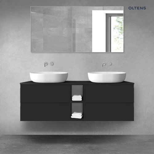 Oltens Vernal zestaw mebli łazienkowych 140 cm z blatem czarny mat 68625300