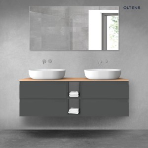 Oltens Vernal zestaw mebli łazienkowych 140 cm z blatem grafitowy mat/dąb 68626400