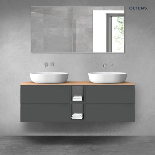 Oltens Vernal zestaw mebli łazienkowych 140 cm z blatem grafitowy mat/dąb 68626400