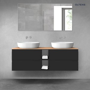 Oltens Vernal zestaw mebli łazienkowych 140 cm z blatem czarny mat/dąb 68626300