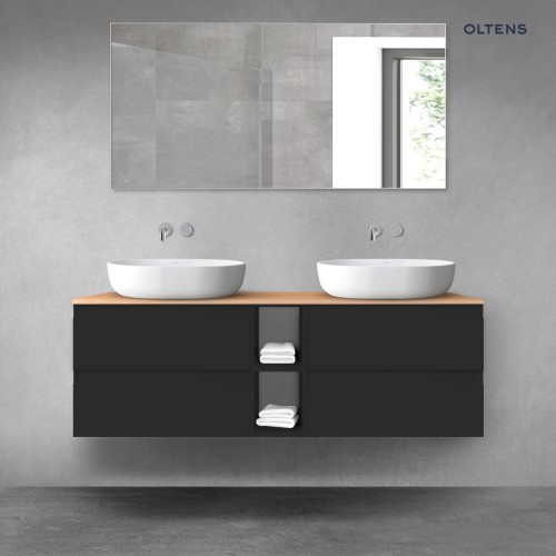 Oltens Vernal zestaw mebli łazienkowych 140 cm z blatem czarny mat/dąb 68626300
