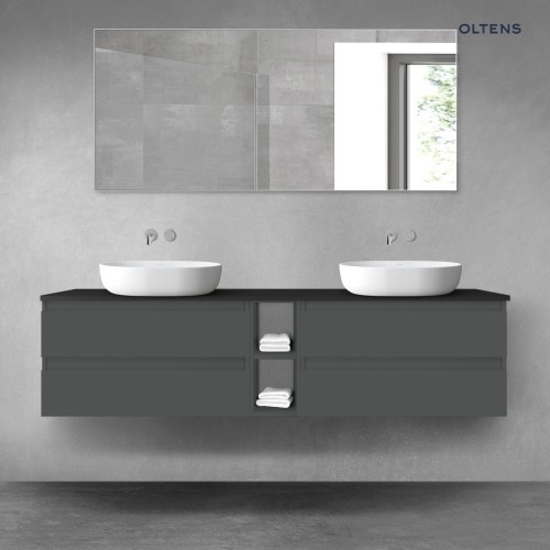 Oltens Vernal zestaw mebli łazienkowych 180 cm z blatem grafitowy mat/czarny mat 68632400