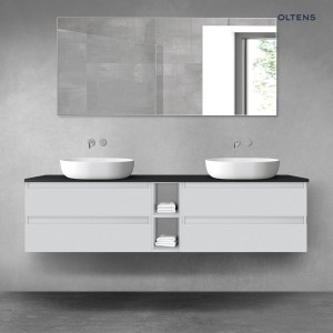 Oltens Vernal zestaw mebli łazienkowych 180 cm z blatem szary mat/czarny mat 68632300