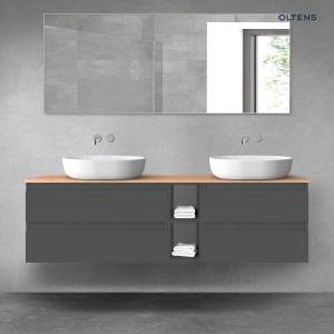 Oltens Vernal zestaw mebli łazienkowych 160 cm z blatem grafitowy mat/dąb 68634400