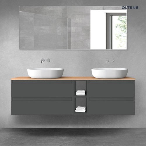 Oltens Vernal zestaw mebli łazienkowych 160 cm z blatem grafitowy mat/dąb 68634400