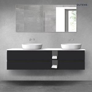 Oltens Vernal zestaw mebli łazienkowych 180 cm z blatem czarny mat/biały połysk 68639300