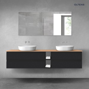 Oltens Vernal zestaw mebli łazienkowych 200 cm z blatem czarny mat/dąb 68642300