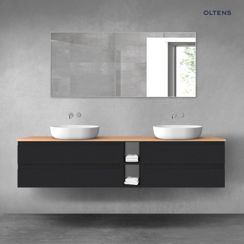 Oltens Vernal zestaw mebli łazienkowych 200 cm z blatem czarny mat/dąb 68642300