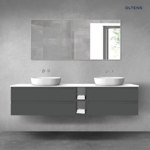 Oltens Vernal zestaw mebli łazienkowych 200 cm z blatem grafitowy mat/biały połysk 68643400