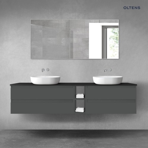 Oltens Vernal zestaw mebli łazienkowych 200 cm z blatem grafitowy mat/czarny mat 68644400
