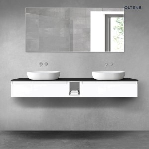 Oltens Vernal zestaw mebli łazienkowych 180 cm z blatem biały połysk/czarny mat 68652000