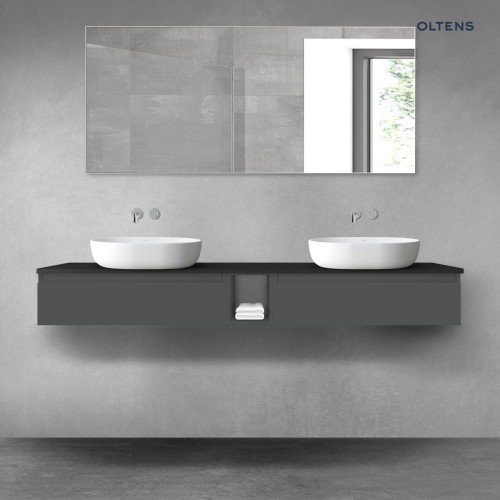 Oltens Vernal zestaw mebli łazienkowych 180 cm z blatem grafit mat/czarny mat 68652400