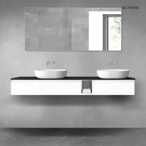 Oltens Vernal zestaw mebli łazienkowych 180 cm z blatem biały połysk/czarny mat 68660000