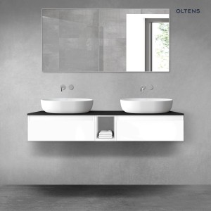 Oltens Vernal zestaw mebli łazienkowych 140 cm z blatem biały połysk/czarny mat 68648000