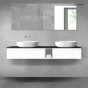 Oltens Vernal zestaw mebli łazienkowych 160 cm z blatem biały połysk/czarny mat 68656000