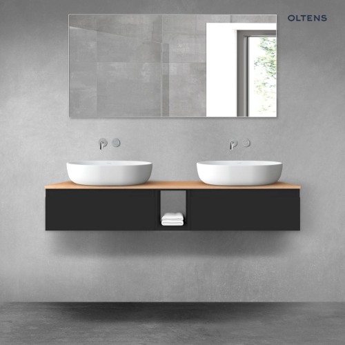 Oltens Vernal zestaw mebli łazienkowych 140 cm z blatem czarny mat/dąb 68646300